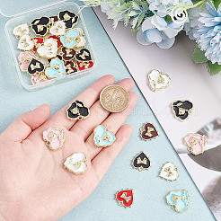 32個8スタイルラックメッキ合金エナメルペンダント  カドミウムフリー＆鉛フリー  ちょう結びとお花のハート  ライトゴールド  ミックスカラー  19~20x18~21x3~4mm  穴：1.6~1.8mm  4個/スタイル&nbsp;ENAM-PH0002-32