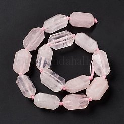天然石ローズクォーツビーズ連売り  多面カット  コラム  23.5~25x15~18x13~15.5mm  穴：1.6mm  約15個/連  15.75~16.54インチ（40~42cm）&nbsp;G-F719-04