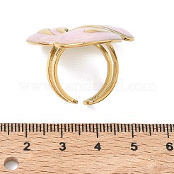 女性用304ステンレススチールカフオープンリング  エナメル  ゴールドカラー  ピンク  usサイズ8（18.1mm）&nbsp;RJEW-F207-02G-02