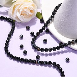 天然石黒瑪瑙ビーズ連売り  ラウンド  染め＆加熱  ブラック  6mm  穴：1mm  約63個/連&nbsp;X-G-G391-6mm-01