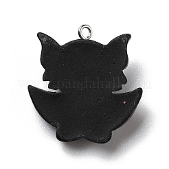ハロウィン不透明樹脂ペンダント  プラチナトーンの鉄ループ付き  バット  ブラック  29x27x8mm  穴：2mm&nbsp;RESI-B011-09