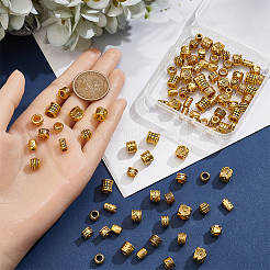 100 個 10 スタイルのチベットスタイル亜鉛合金ビーズ  コラム  アンティーク黄金  7~9x4.5~8.5mm  穴：2.5~5mm  10個/スタイル&nbsp;FIND-SP0005-95