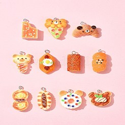 11個 11スタイル 樹脂製模造食品ペンダント  プラチナメッキの鉄製ループが付いた漫画のクマのパンチャーム  食べ物  15~33x13.5~27x10~14mm  穴：2mm  1個/スタイル&nbsp;FIND-FS0002-61
