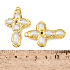 天然真珠のペンダント  真鍮パーツ  クロスチャーム  ホワイト  ゴールドカラー  41~44x25~27x7~8mm  穴：1.8x2.8mm&nbsp;KK-H516-21G