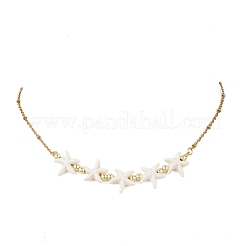 Ocean Dyed Synthetic Turquoise Starfish Beaded Bib Necklaces with 304 Stainless Steel Satellite Chains&nbsp;NJEW-JN05979-02