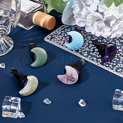 5Pcs Moon Natural Amethyst & Amazonite & Rose Quartz & Green Aventurine & Opalite Car Air Vent Clips&nbsp;HJEW-BC00069