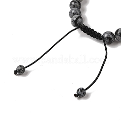 8mm ラウンド天然スノーフレーク黒曜石編みビーズブレスレット  女性と男性のための調節可能なナイロンコードブレスレット  内径：1-7/8~2-7/8インチ（4.9~7.3cm）&nbsp;BJEW-C067-01B-18