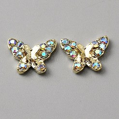 合金ラインストーンカボション  ネイルアートスタッド  女性のためのネイルアートの装飾アクセサリー  蝶  ライトゴールド  8.5x11x2.5mm&nbsp;MRMJ-WH0081-33LG