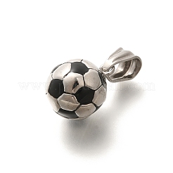 304ステンレススチールエナメルペンダント  サッカーのチャーム  ステンレス鋼色  19x13.5mm  穴：8.5x4mm&nbsp;STAS-Z110-02P-02
