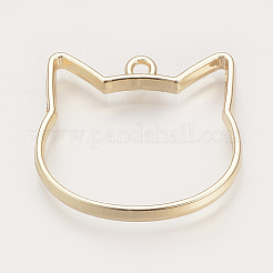 ラックメッキ合金子猫オープンバックベゼルペンダント  UVレジンDIY用  エポキシ樹脂  プレスジュエリー  猫  カドミウムフリー＆ニッケルフリー＆鉛フリー  ゴールドカラー  26x29x3.5mm  穴：2mm&nbsp;X-PALLOY-R099-29G-FF