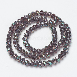 電気メッキガラスビーズセット  半分メッキ  虹メッキ  多面カット  ロンデル  パープル  2.5x2mm  穴：0.4mm  約199個/連  13.4インチ（34cm）&nbsp;EGLA-A034-T1mm-J03