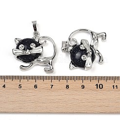 合成ブルーゴールドストーンの子猫ペンダント  真鍮製のかわいい猫の形をしたチャーム  プラチナ  長持ちメッキ  ラックめっき  28.5x30.5x10mm  穴：8x5mm&nbsp;G-J386-C17-11