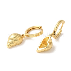 ラックメッキブラスフープピアス  カドミウムフリー＆鉛フリー  長持ちメッキ  シェル形状  18KGP本金メッキ  26x9.5mm&nbsp;EJEW-B062-43G