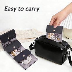 スナップボタン付きPVCポーチ付きPUレザー6個  ジュエリー収納用品  正方形  ブラック  9.5x9.5x0.2cm&nbsp;ABAG-WH0072-036A