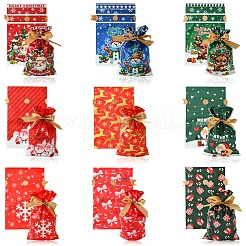 18個 9スタイル クリスマステーマ プラスチック包装ポーチ 巾着袋  長方形  ミックスカラー  17.5x12x0.01cm  2個/スタイル&nbsp;ABAG-FS0001-04