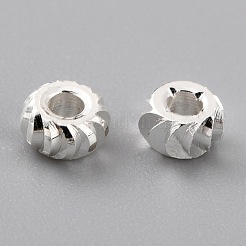 真鍮ビーズ  カドミウムフリー＆鉛フリー  長持ちメッキ  段ボール  925銀メッキ  4x2mm  穴：1.4mm&nbsp;KK-O133-302B-S