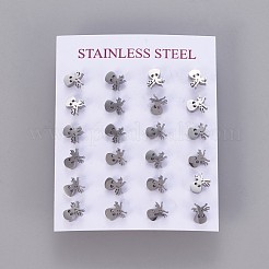 変色しにくい304ステンレススチールスタッドピアス  ピアスキャッチ/ピアスバックキャッチ付き  タコ  ステンレス鋼色  7.5x7mm  ピン：0.8mm&nbsp;X-EJEW-F227-16P