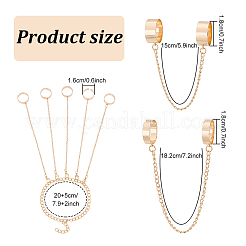 4セット4スタイルカラー4フィンガーチェーンリンクカフリング＆5フィンガーリングブレスレット  女性用合金ジュエリーセット  プラチナ·ゴールデン  ブレスレット：10-3/8インチ（26.5cm）  2セット  カフリング：米国サイズ 6 3/4(17.1mm)  usサイズ8（18.1mm）  2セット&nbsp;SJEW-AN0001-05
