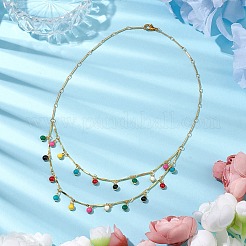 Brass Enamel Teardrop Charm Necklaces&nbsp;NJEW-JN04861
