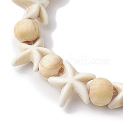 Beach Starfish Dye Synthetic Turquoise Beaded Stretch Barcelets&nbsp;BJEW-JB10289-01