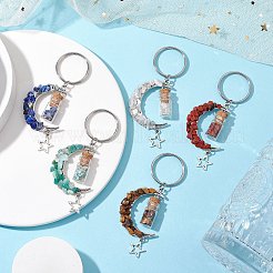 5Pcs 5 Styles Natural Lapis Lazuli & Red Jasper & Amazonite & Tiger Eye & White Moonstone Keychain&nbsp;KEYC-JKC00947