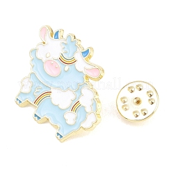牛のエナメルピン  バックパック服用塗装合金バッジ  ゴールド  空色  25x32mm&nbsp;JEWB-K036-02G