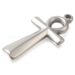 変色防止304ステンレススチールペンダント  アンククロスチャーム  ステンレス鋼色  37x18x3mm  穴：2.5mm&nbsp;STAS-P369-11P