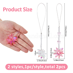 2Pcs 2 Styles Flower & Snowflake Glass Pendant Decorations&nbsp;HJEW-FH0001-83