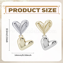 1Pair Two Tone Heart Metal Dangle Stud Earrings for Women&nbsp;EJEW-LP0008-042