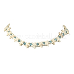 Ocean Synthetic Turquoise Starfish and Dyed Round Natural White Jade Beaded Necklaces&nbsp;NJEW-JN06201
