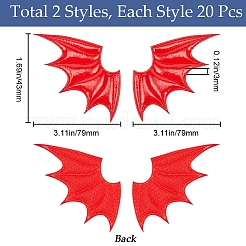 40個 2スタイル 悪魔の翼 PUレザー 装飾アクセサリー  DIY衣類用  帽子  バッグ  レッド  79x43x3mm  20個/スタイル&nbsp;FIND-GF0005-93A
