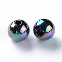 不透明なアクリルビーズ  ABカラーメッキ  ラウンド  ブラック  8x7mm  穴：2mm  約1745個/500g&nbsp;MACR-S370-D8mm-S002