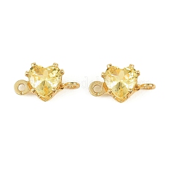 Brass Pave Cubic Zirconia Heart Connector Charms&nbsp;KK-P347-02G