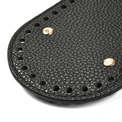 イミテーションpuレザーボトム  合金ブラッド付き楕円形  ライチ粒  バッグ交換用アクセサリー  ブラック  30x10x0.4~1.1cm  穴：5mm&nbsp;FIND-M001-08F