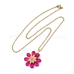 Glass & Handmade Polymer Clay & Glass Seed Beaded Flower Pendant 304 Stainless Steel Cable Chain Necklaces&nbsp;NJEW-MZ00119-04