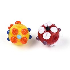 手作りランプワークビーズ  花の丸  ミックスカラー  11~16mm  穴：1.2~2mm&nbsp;LAMP-ZX003-14