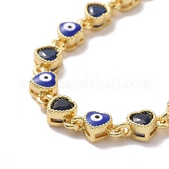 Enamel Evil Eye & Cubic Zirconia Heart Link Chain Bracelet&nbsp;BJEW-H555-01A