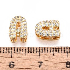 真鍮マイクロペーブクリアキュービックジルコニアビーズ  アルファベット  ニッケルフリー  18KGP本金メッキ  8~10x4~9x5mm  穴：2~4.5mm&nbsp;KK-T071-17G