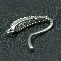 真鍮製マイクロパヴェキュービックジルコニアピアスフック  耳ワイヤー  プラチナ  18x10x4mm  穴：1mm  ピン：1mm&nbsp;X-ZIRC-K018-01P