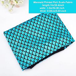 キラキラ光るホログラムスパンデックスマーメイドプリント魚の鱗生地  ストレッチ生地  ダークシアン  150x0.08cm&nbsp;AJEW-WH0277-38