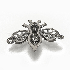 真鍮製マイクロパヴェキュービックジルコニアコネクター  ミツバチ  透明  ガンメタ色  13x20x3mm  穴：1mm&nbsp;ZIRC-Q015-107B