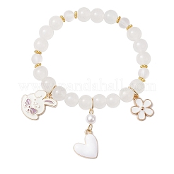 2個 2スタイル ガラス ラウンドビーズ ストレッチブレスレット  子供用合金エナメルチャームブレスレット  ウサギと花とハート  ミックスカラー  内径：2-1/8インチ（5.5cm）&nbsp;BJEW-JB11867