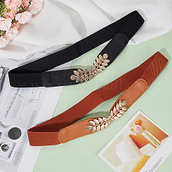 2Pcs 2 Colors Nylon Elastic Chain Belt with Imitation Learther&nbsp;AJEW-GF0007-03A