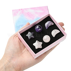 天然宝石の癒しの月と星と丸い装飾品  レイキエネルギーストーンのディスプレイ装飾  16~20x14~20mm&nbsp;AJEW-FS0001-12B