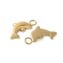 304ステンレススチールチャーム  ゴールドカラー  イルカ  13.5x7x2mm  穴：1.8mm&nbsp;STAS-G353-03G-01