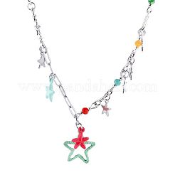 女性用スター合金ペンダントネックレス  プラチナ  カラフル  15.75インチ（40cm）&nbsp;FS-WGC6B3D-01