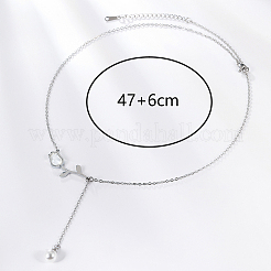 Elegant Stainless Steel Tulip Flower Link Chain Imitation Pearl Tassel Necklaces for Women's Daily Wear&nbsp;TI9112-2