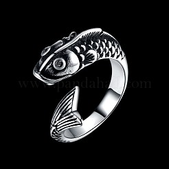 メンズステンレスカフフィンガー指輪  ワイドバンドリング  空想的な鯉  サイズ9  アンティークシルバー  18.9mm&nbsp;RJEW-BB29919-9