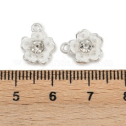 クリスタルラインストーンチャーム付き合金エナメル  花  プラチナ  ホワイト  12x10x3.5mm  穴：1.2mm&nbsp;FIND-G093-01P-01