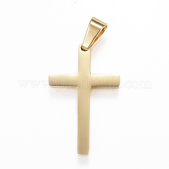 304ステンレスペンダントイオンプレーティング(IP)  クロス  ゴールドカラー  38x22x3mm  穴：9x5mm&nbsp;STAS-H329-69GP